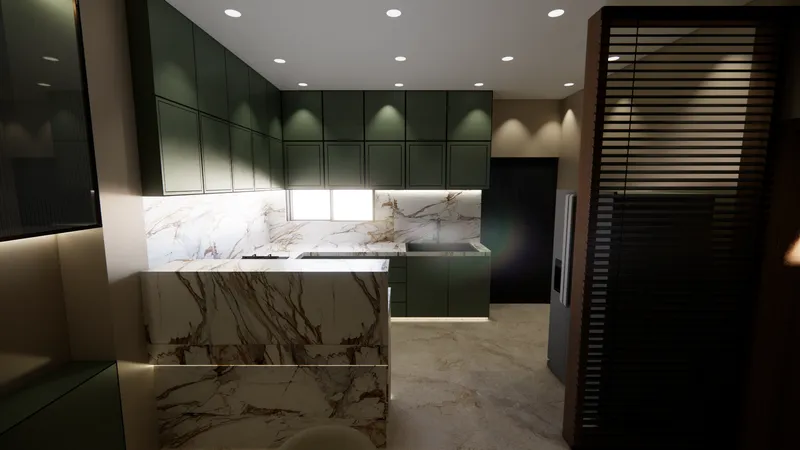 Bedroom with decorative arch wardrobe design by iCreations Interior