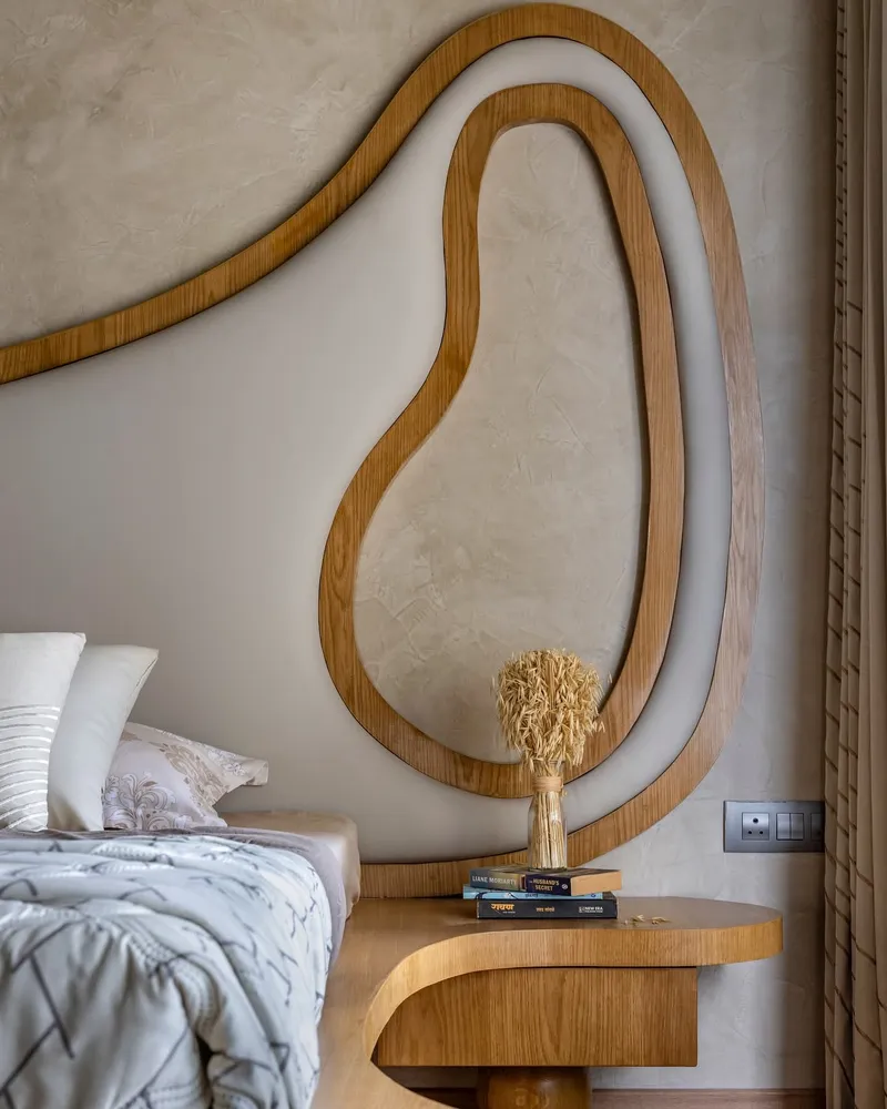 Modern bedroom with sculptural headboard - completed project